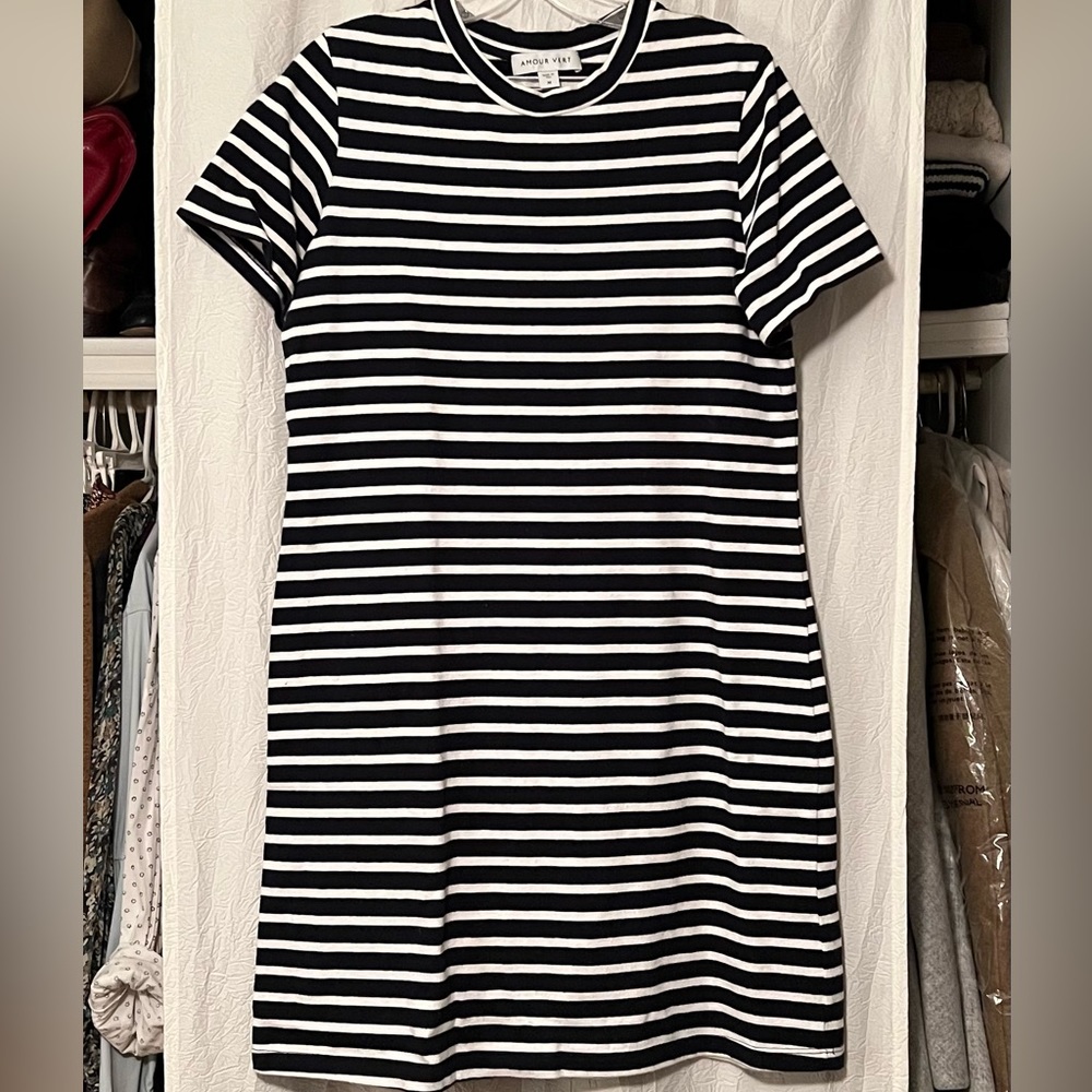Amour Vert Black and White Striped Dress